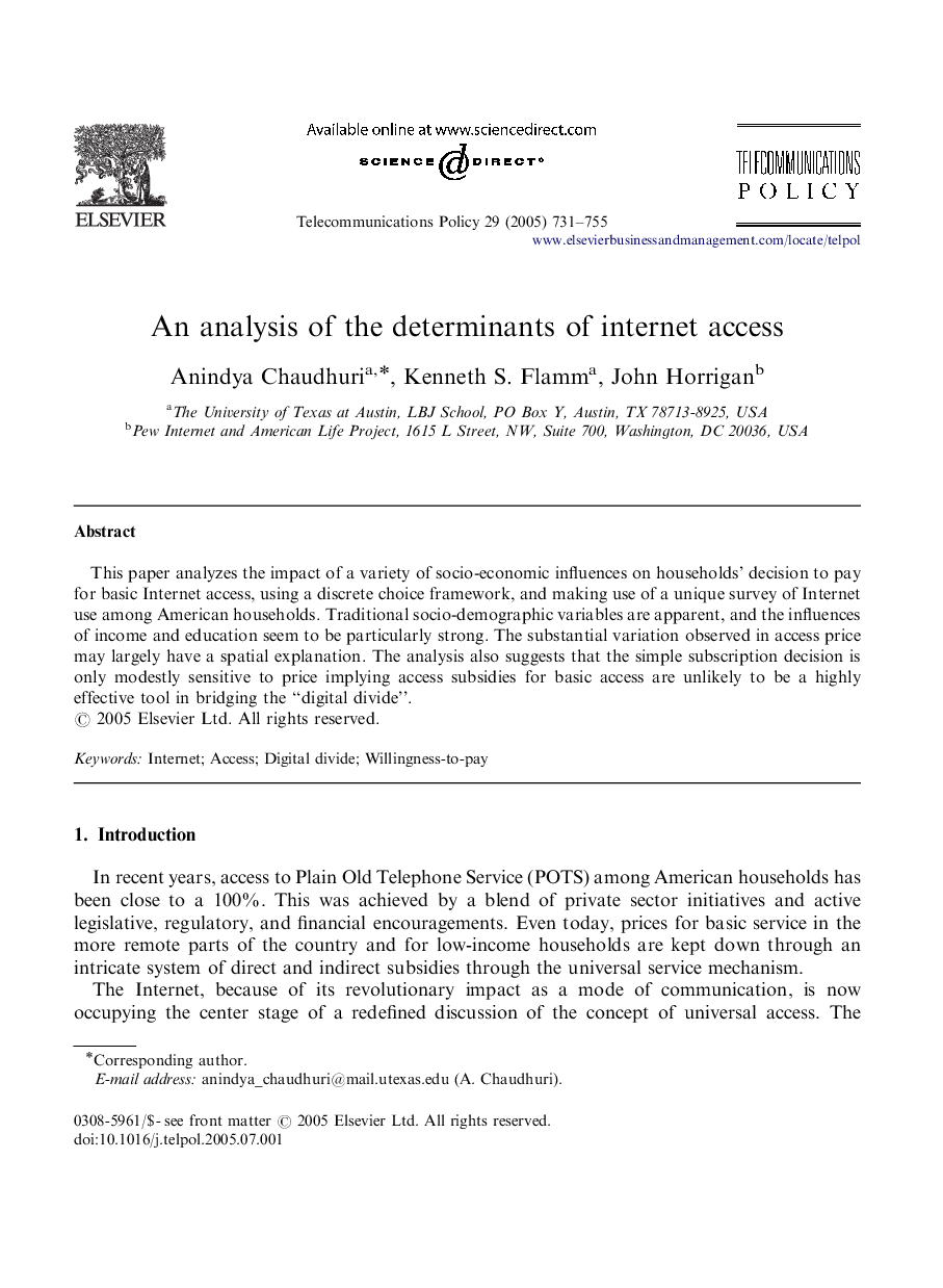 An analysis of the determinants of internet access