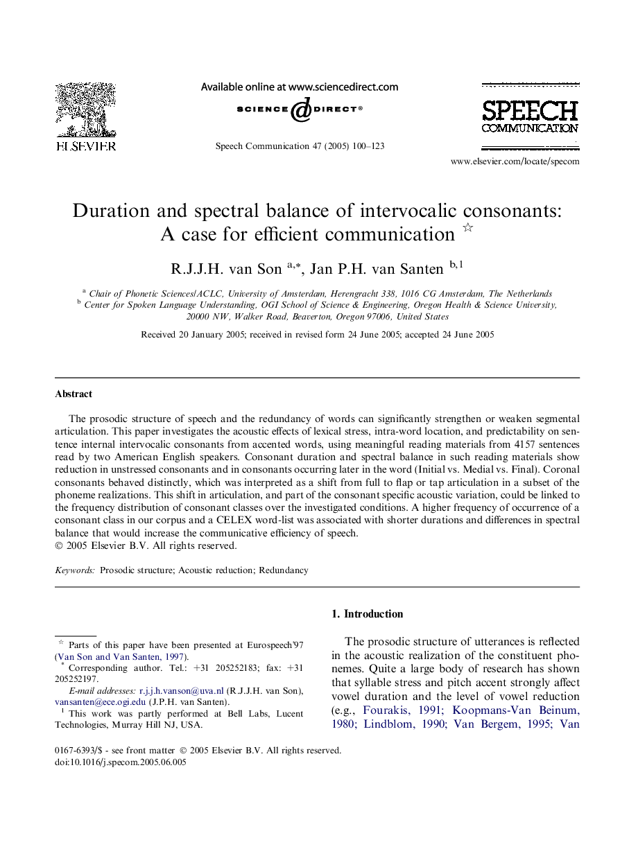 Duration and spectral balance of intervocalic consonants: A case for efficient communication