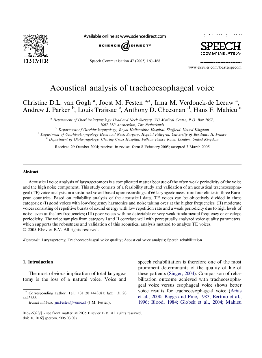 Acoustical analysis of tracheoesophageal voice