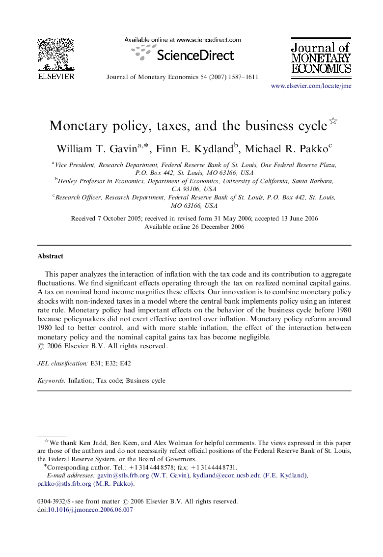 Monetary policy, taxes, and the business cycle