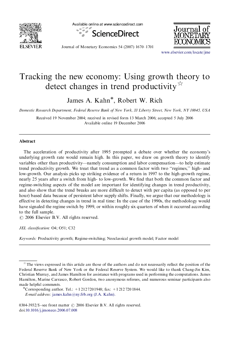 Tracking the new economy: Using growth theory to detect changes in trend productivity
