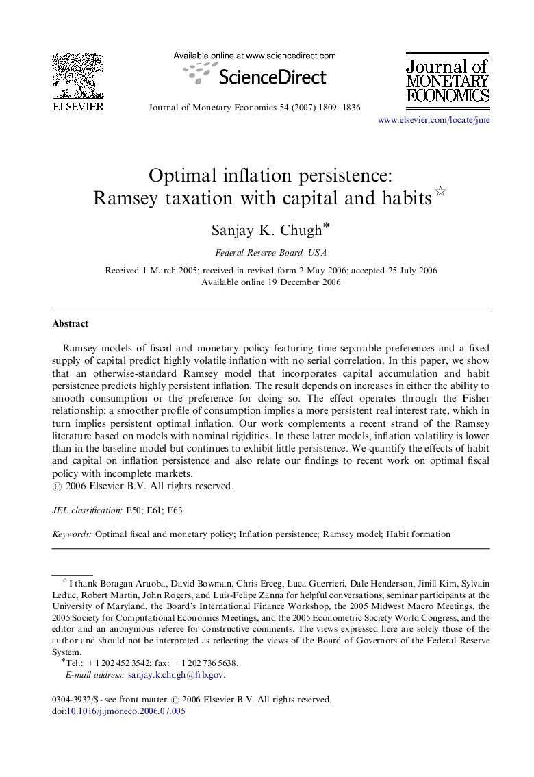 Optimal inflation persistence: Ramsey taxation with capital and habits