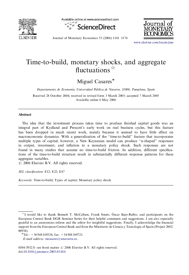 Time-to-build, monetary shocks, and aggregate fluctuations