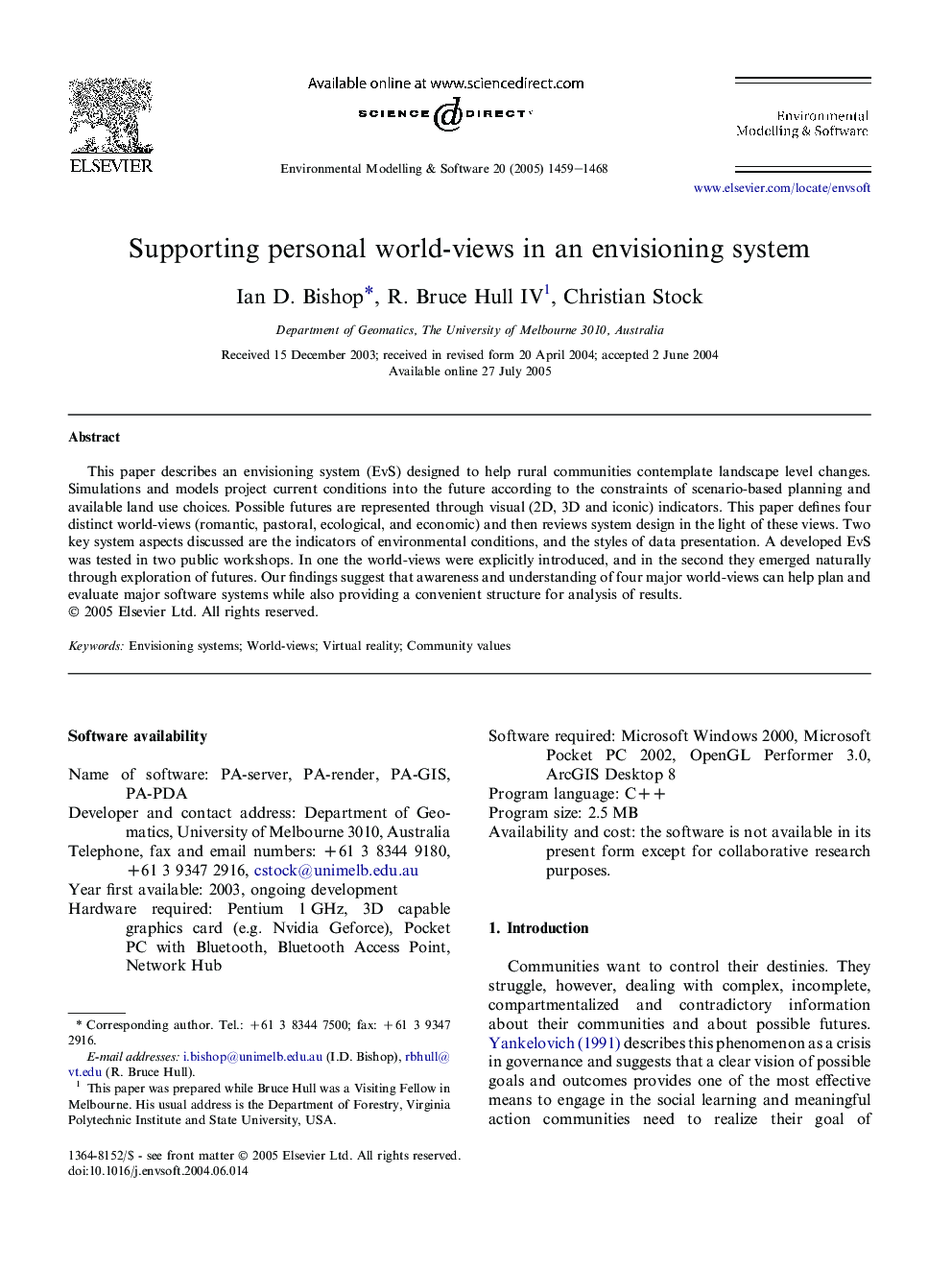 Supporting personal world-views in an envisioning system