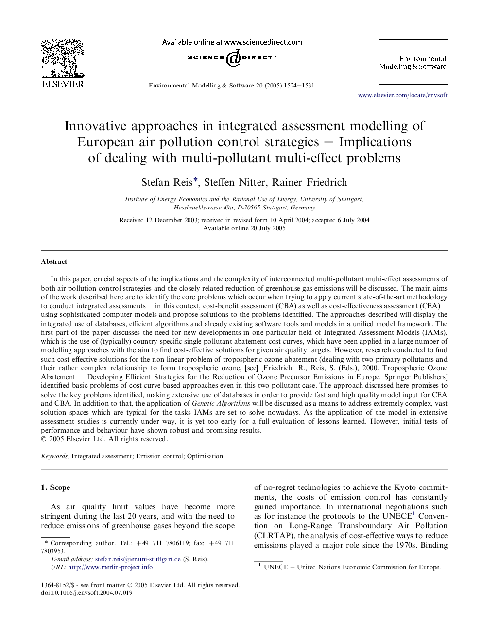 Innovative approaches in integrated assessment modelling of European air pollution control strategies - Implications of dealing with multi-pollutant multi-effect problems