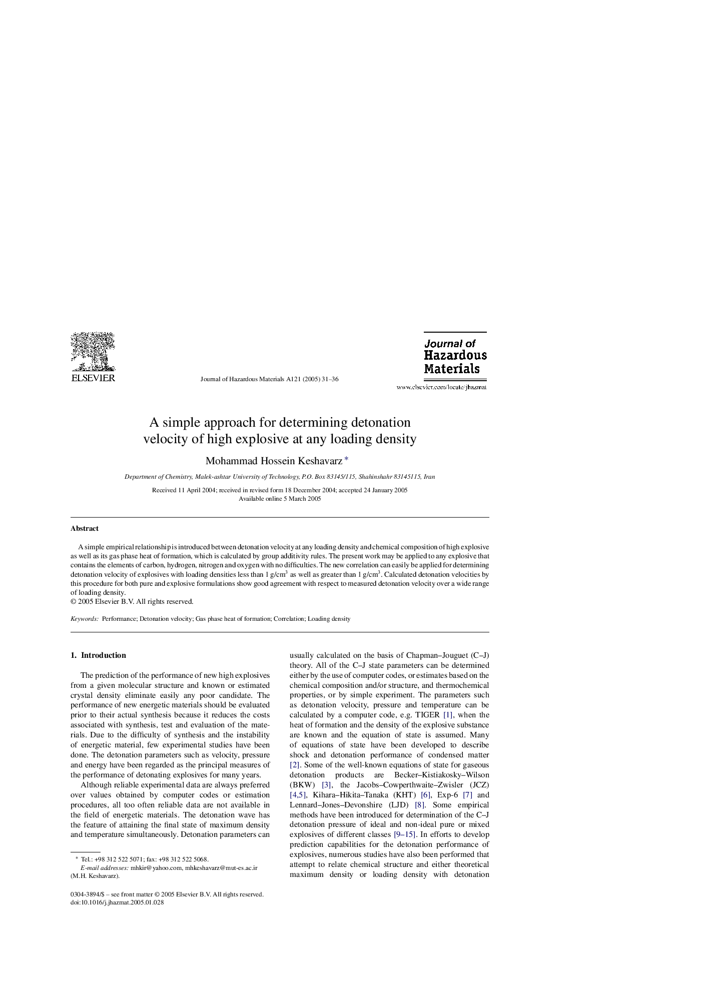 A simple approach for determining detonation velocity of high explosive at any loading density