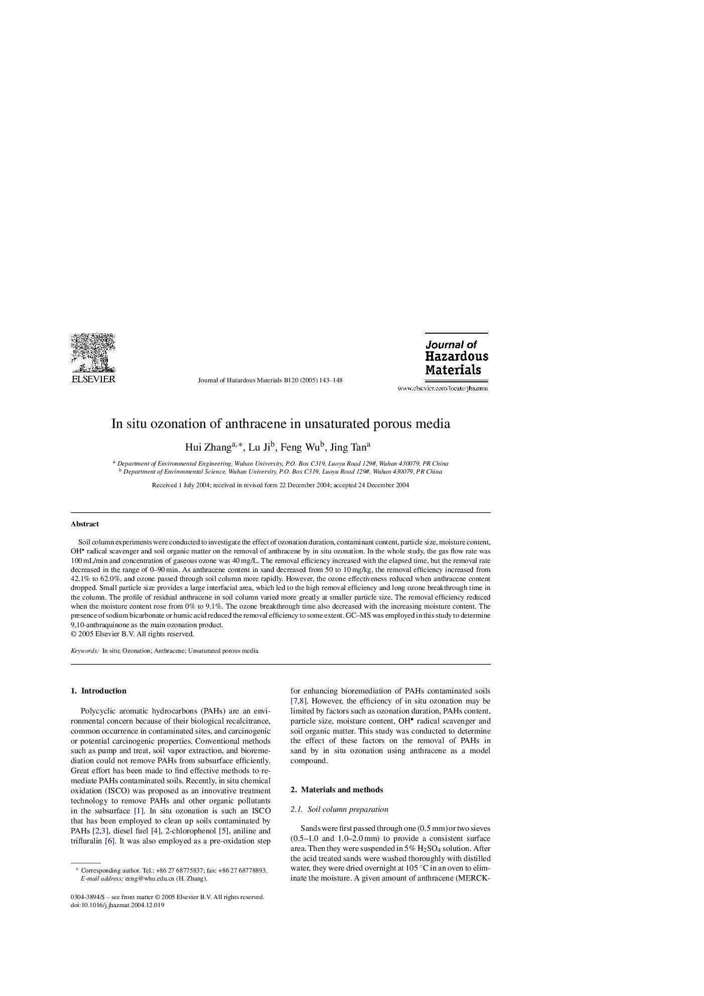 In situ ozonation of anthracene in unsaturated porous media