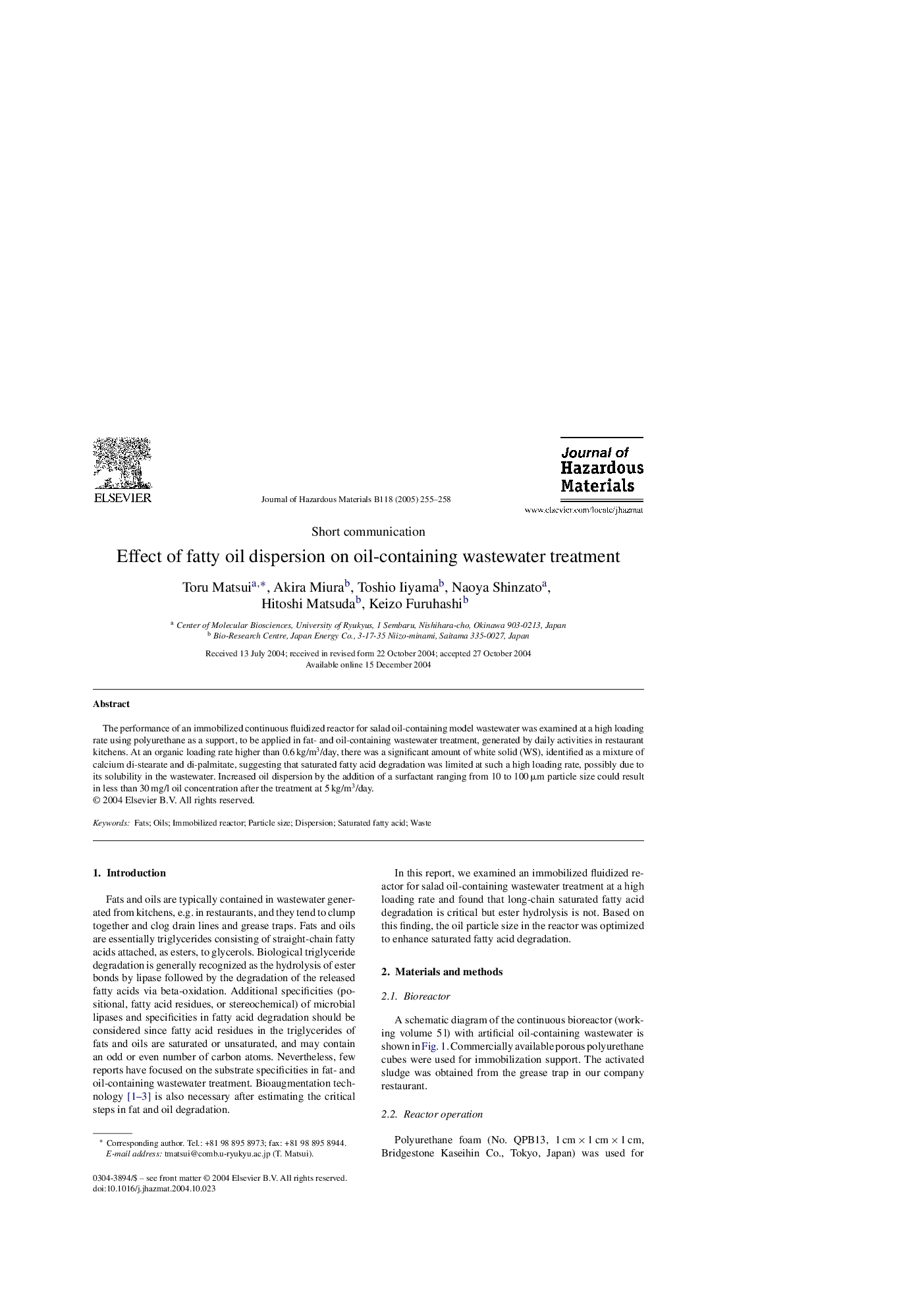 Effect of fatty oil dispersion on oil-containing wastewater treatment