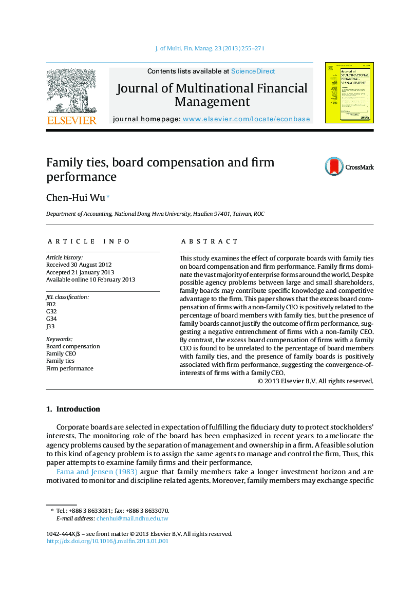عکس صفحه اول مقاله: Family ties, board compensation and firm performance Family ties, board compensation and firm performance