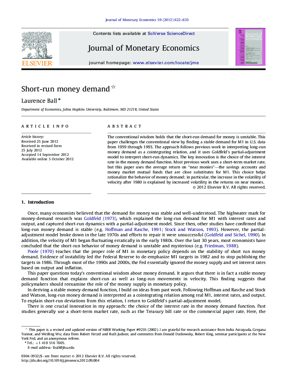 Short-run money demand