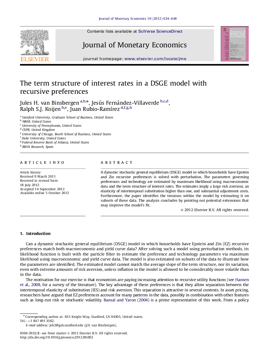 The term structure of interest rates in a DSGE model with recursive preferences
