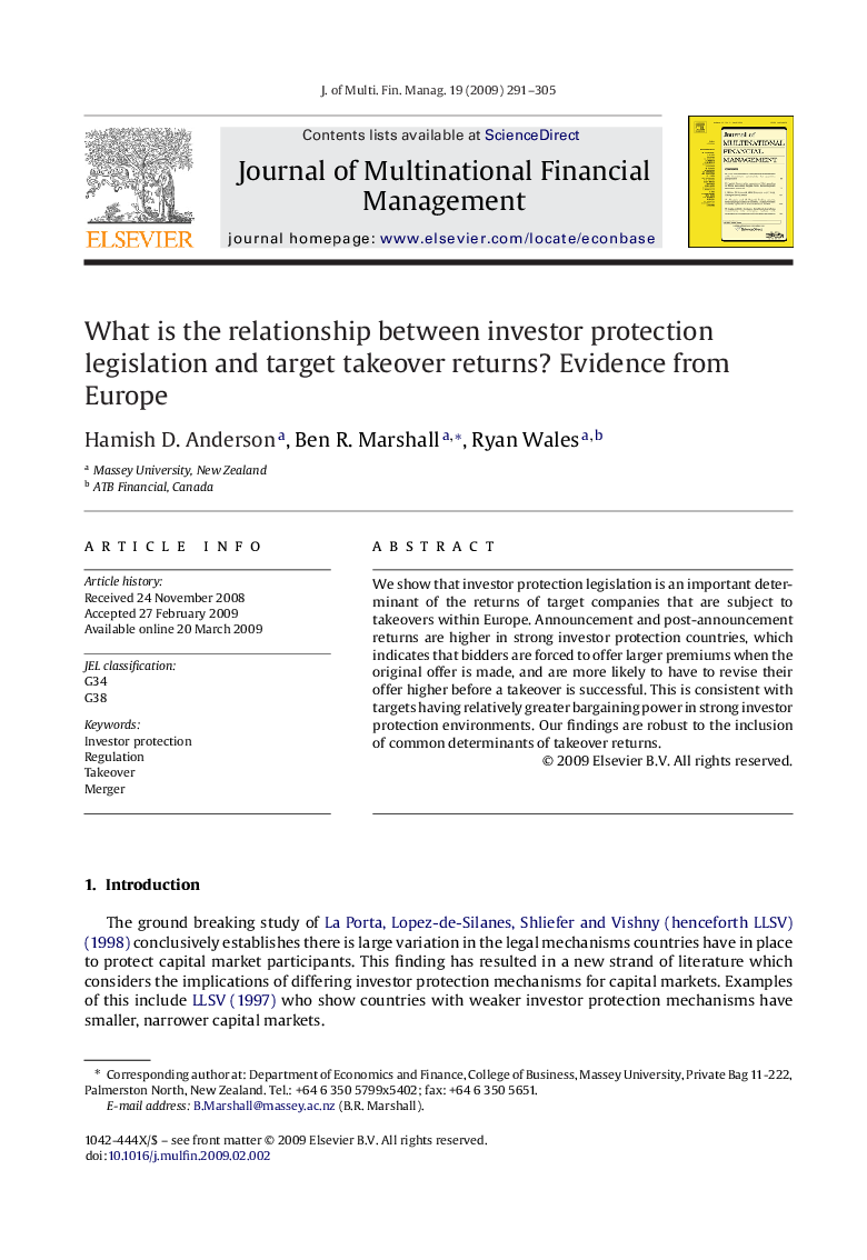 What is the relationship between investor protection legislation and target takeover returns? Evidence from Europe