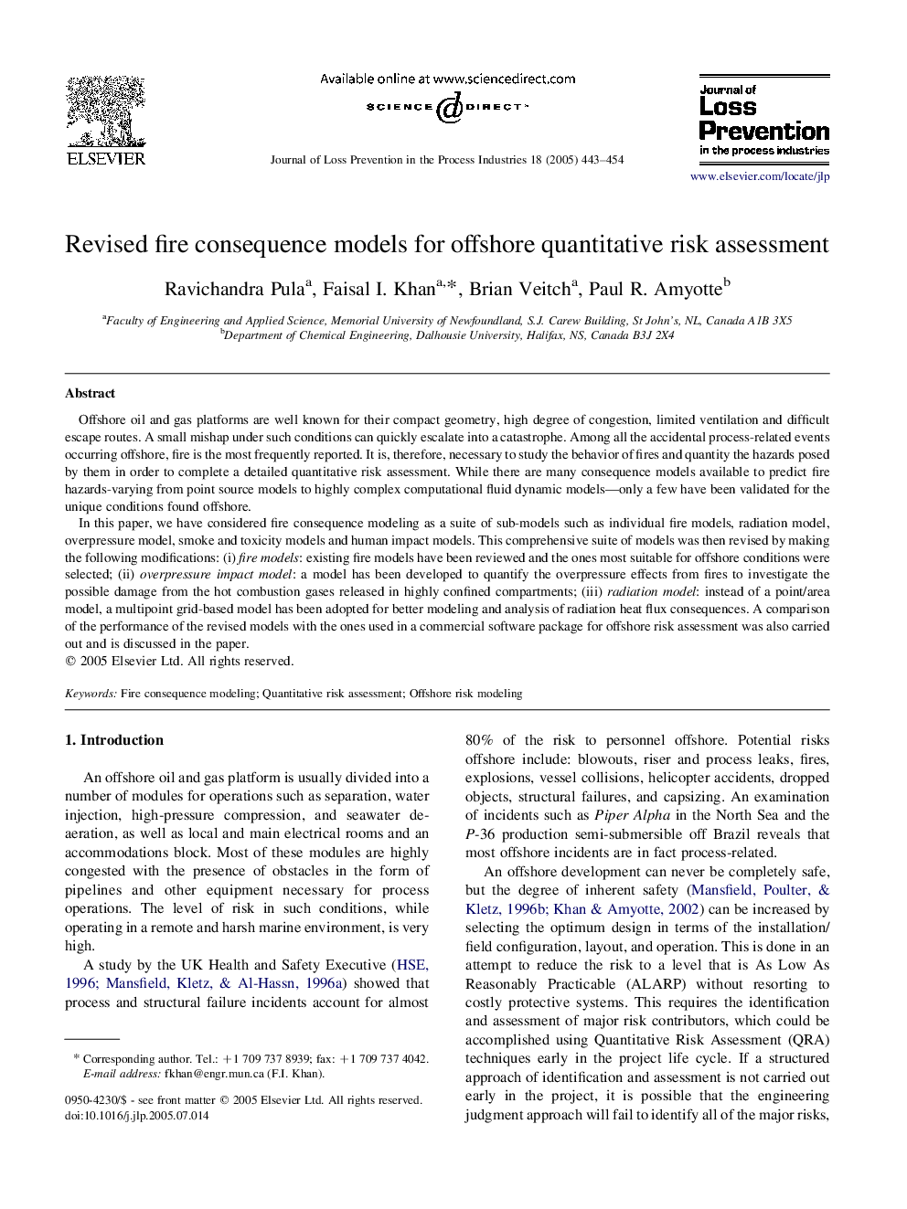 Revised fire consequence models for offshore quantitative risk assessment