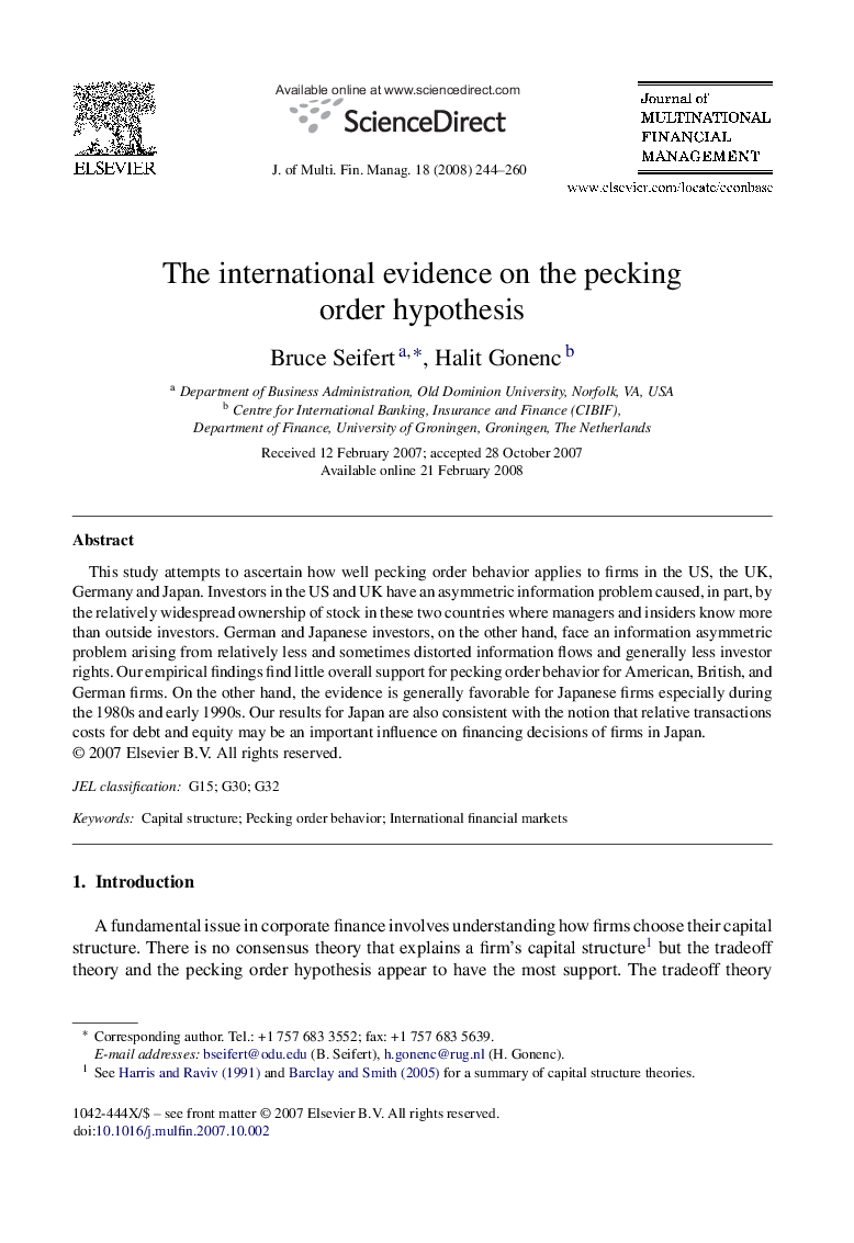 The international evidence on the pecking order hypothesis