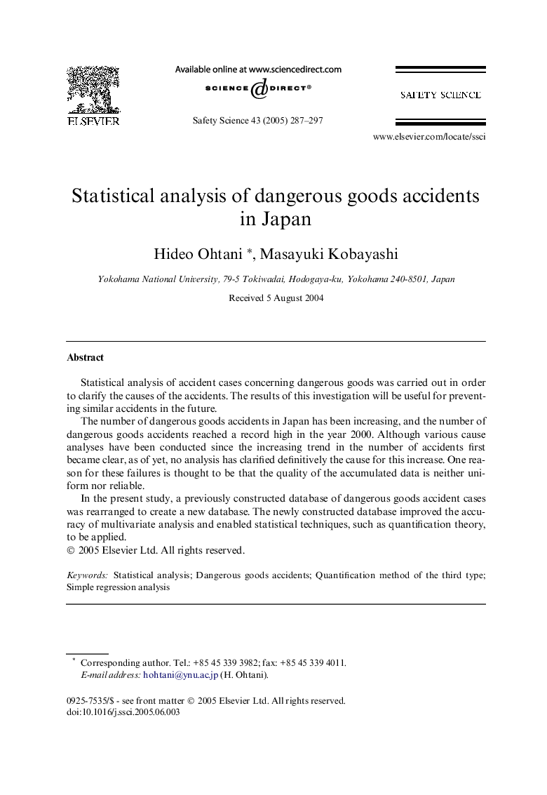 Statistical analysis of dangerous goods accidents in Japan