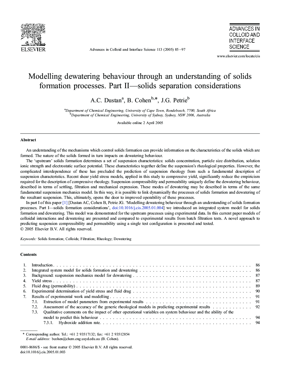 Modelling dewatering behaviour through an understanding of solids formation processes