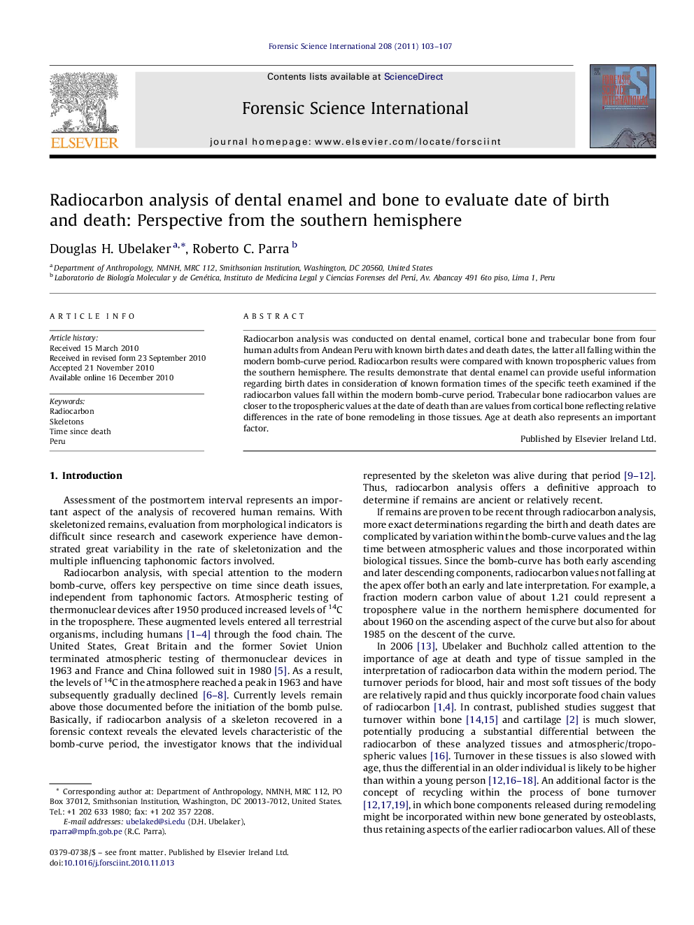 Radiocarbon analysis of dental enamel and bone to evaluate date of birth and death: Perspective from the southern hemisphere