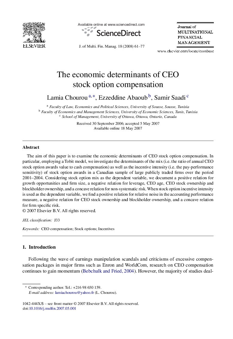 The economic determinants of CEO stock option compensation