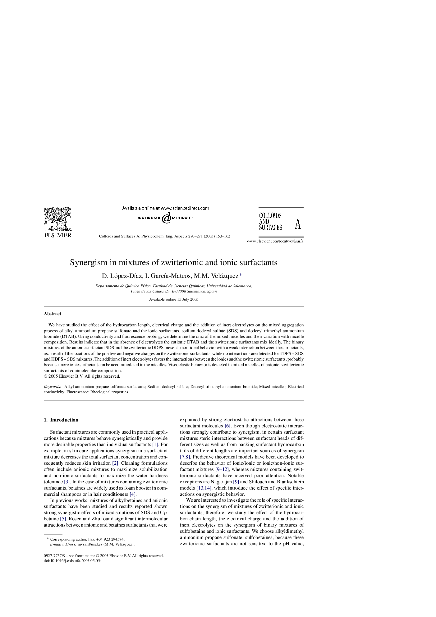 Synergism in mixtures of zwitterionic and ionic surfactants