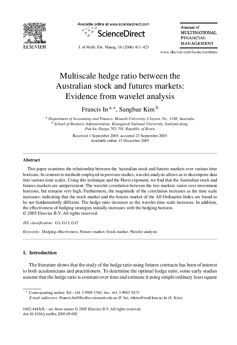 Multiscale hedge ratio between the Australian stock and futures markets: Evidence from wavelet analysis