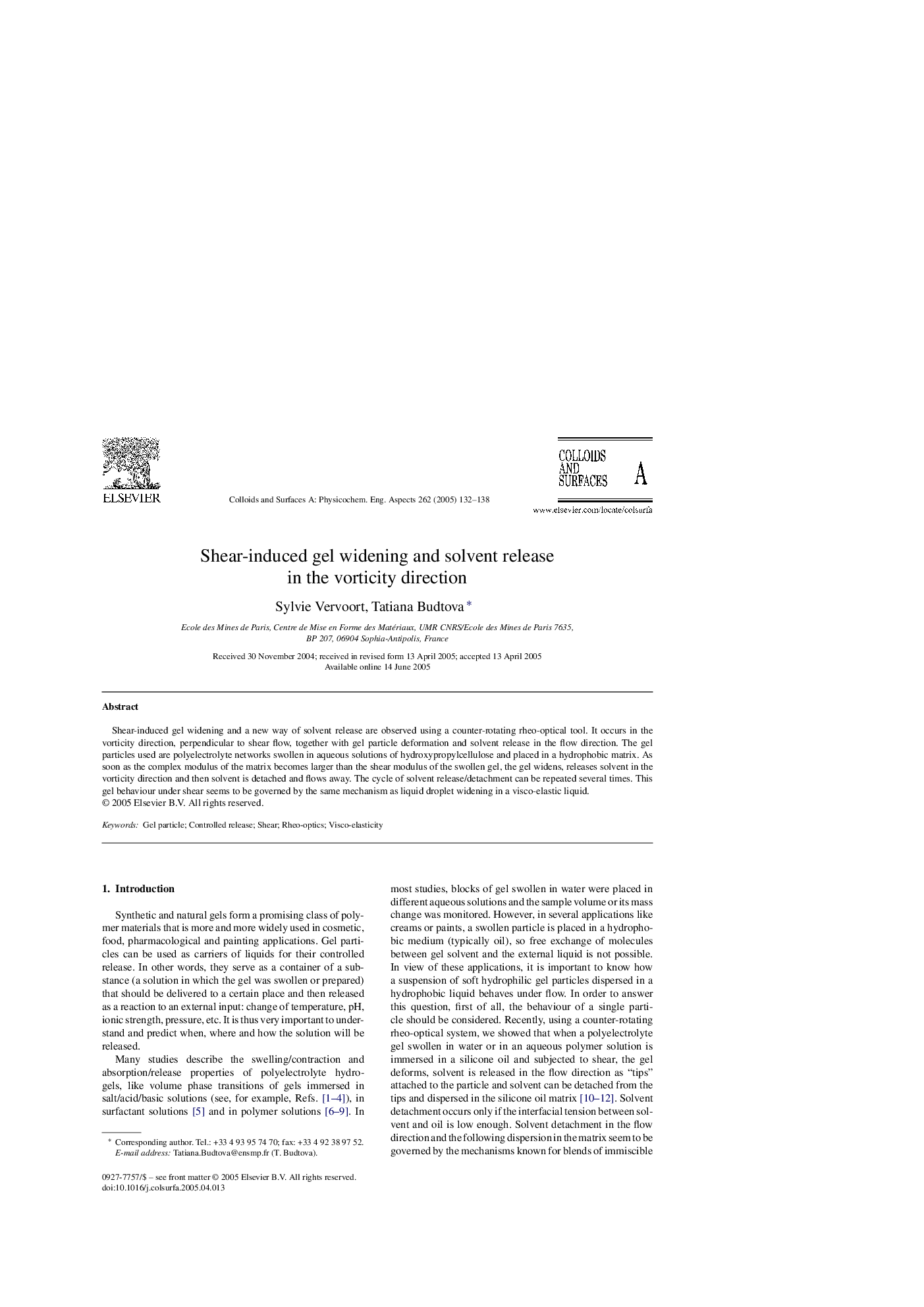 Shear-induced gel widening and solvent release in the vorticity direction