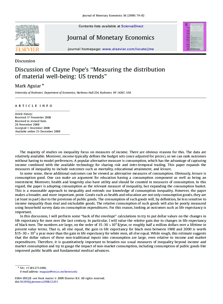 Discussion of Clayne Pope's “Measuring the distribution of material well-being: US trends”