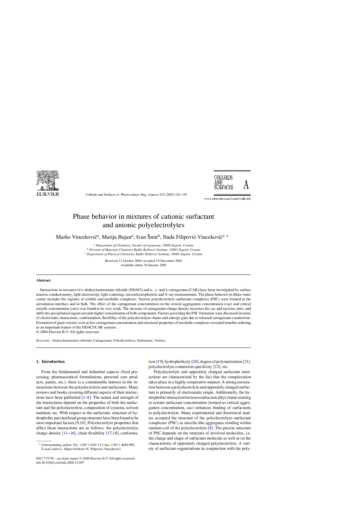 Phase behavior in mixtures of cationic surfactant and anionic polyelectrolytes