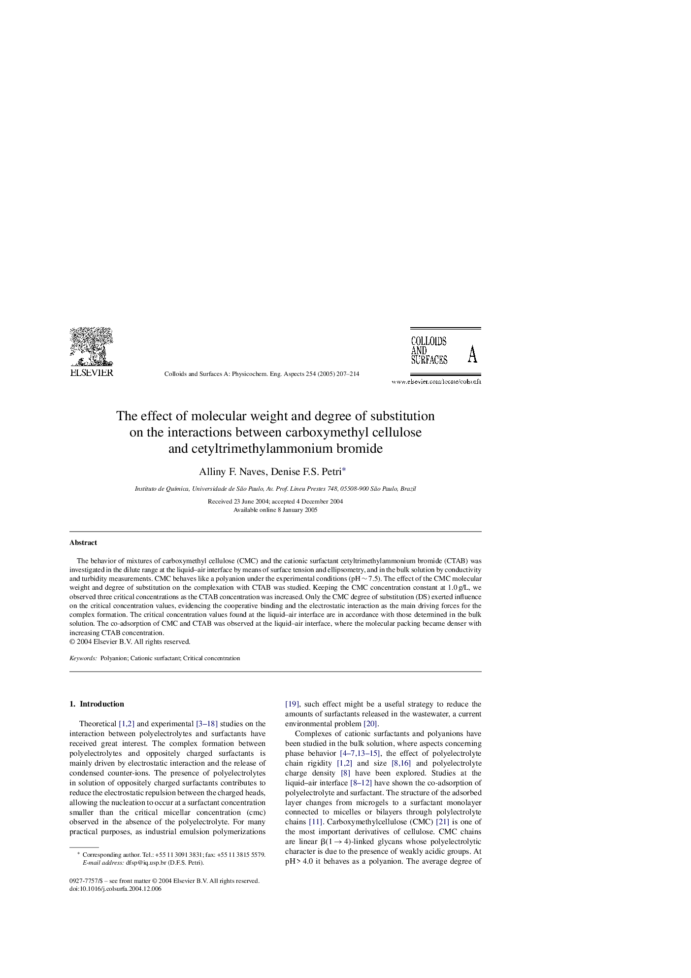 The effect of molecular weight and degree of substitution on the interactions between carboxymethyl cellulose and cetyltrimethylammonium bromide