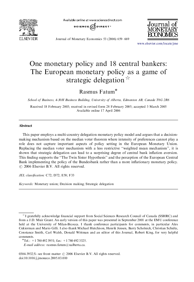 One monetary policy and 18 central bankers: The European monetary policy as a game of strategic delegation