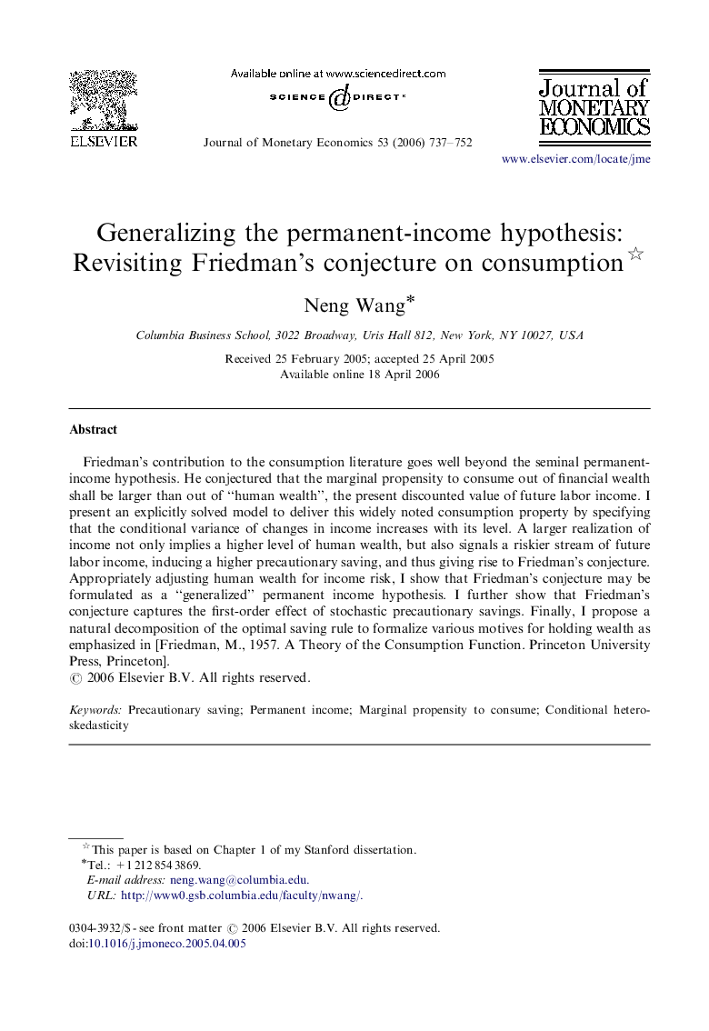 Generalizing the permanent-income hypothesis: Revisiting Friedman's conjecture on consumption 