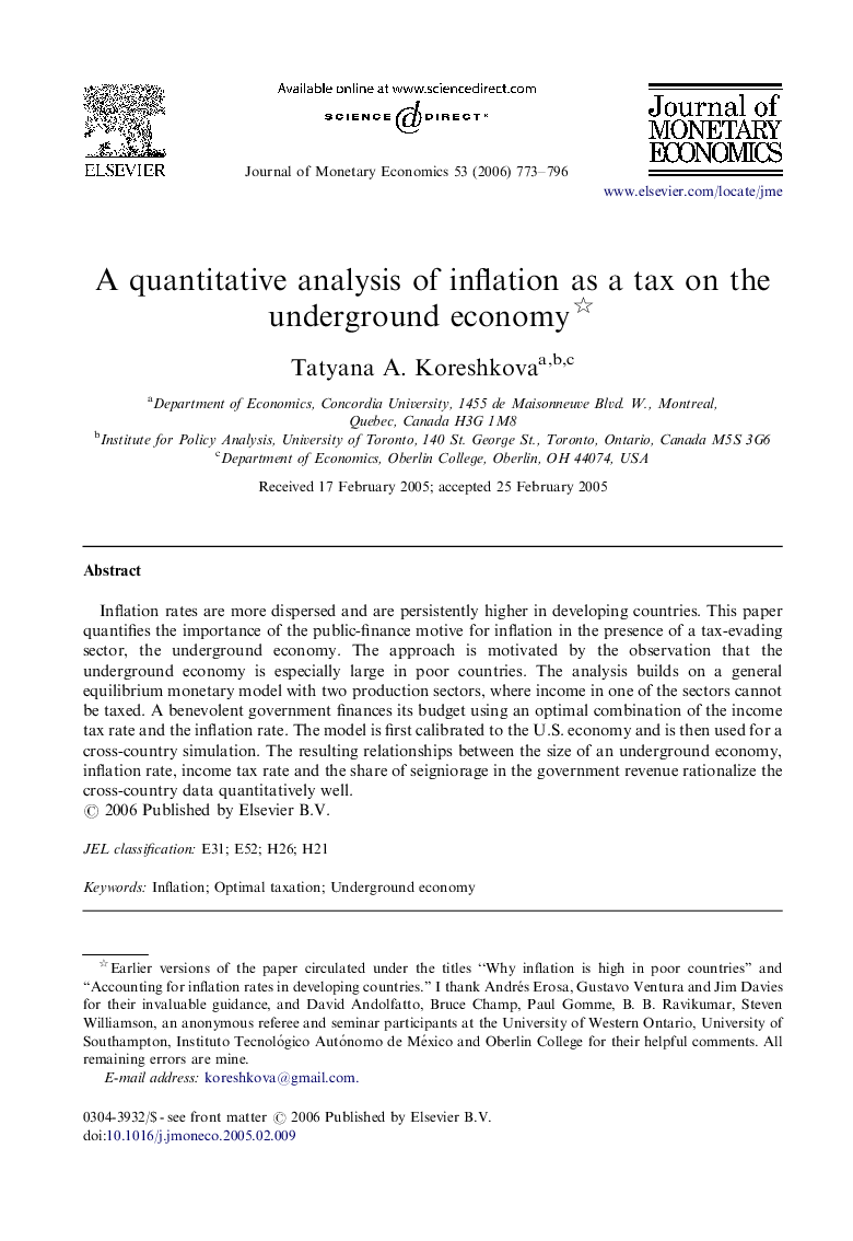 A quantitative analysis of inflation as a tax on the underground economy 