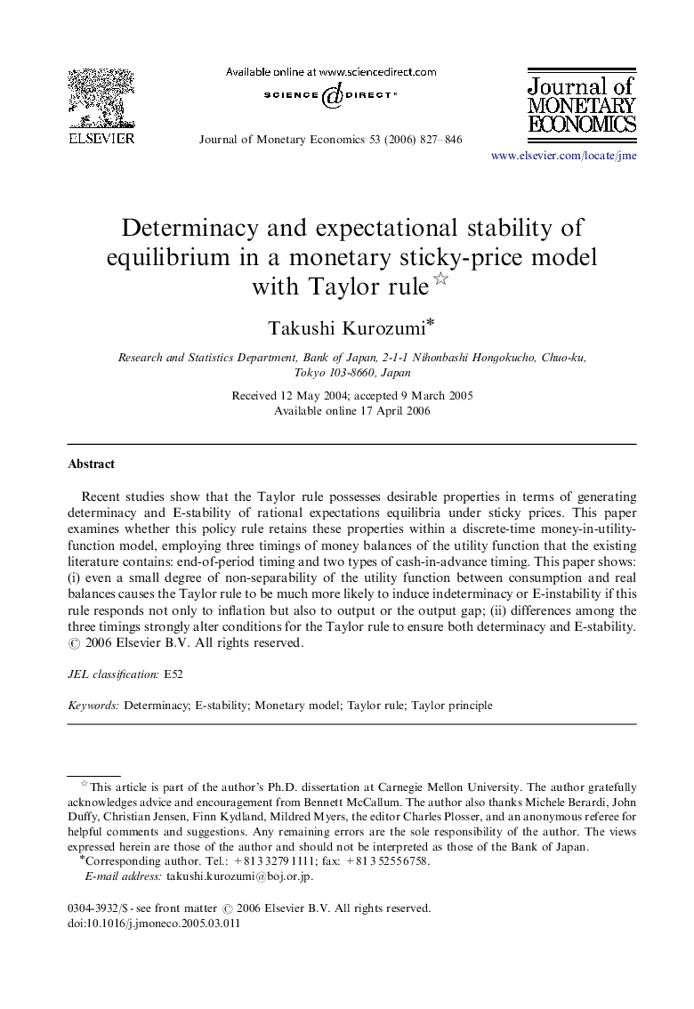 Determinacy and expectational stability of equilibrium in a monetary sticky-price model with Taylor rule