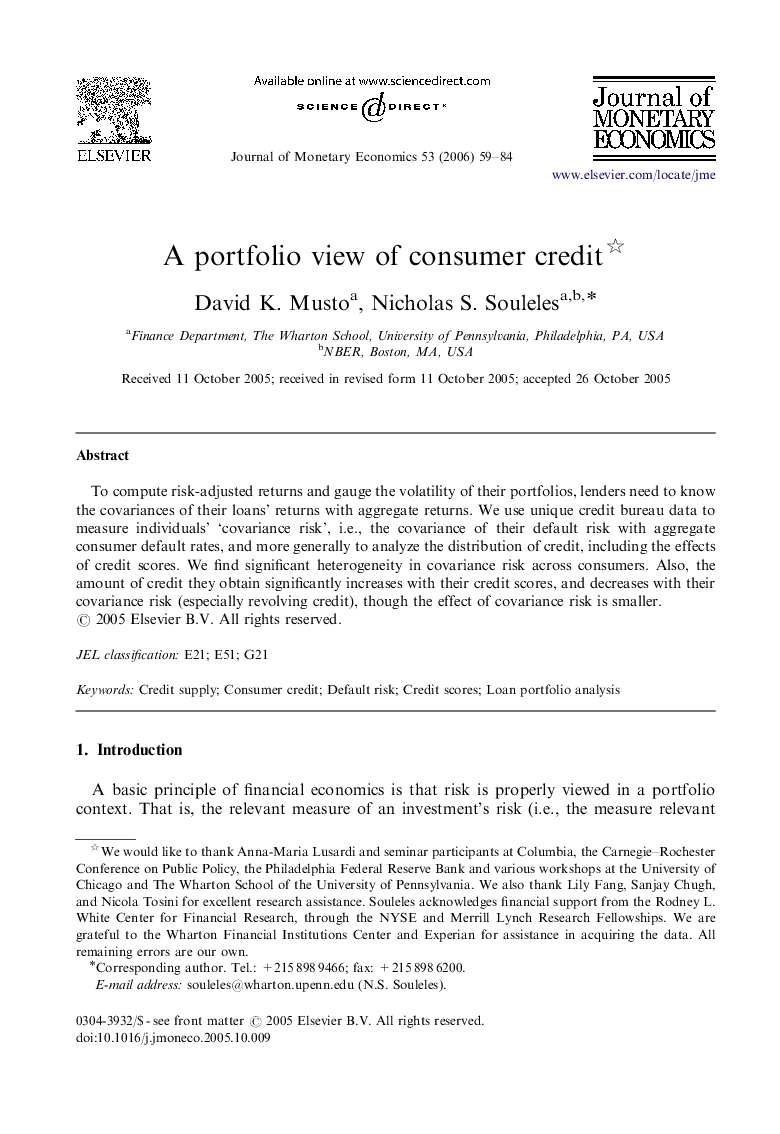 A portfolio view of consumer credit