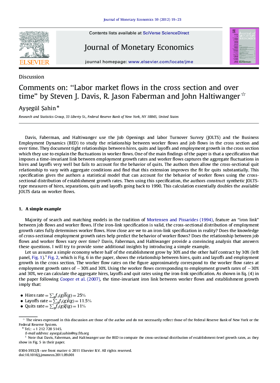 Comments on: “Labor market flows in the cross section and over time” by Steven J. Davis, R. Jason Faberman and John Haltiwanger