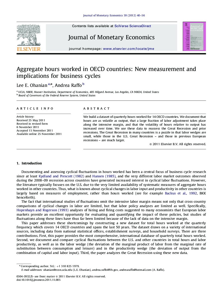 Aggregate hours worked in OECD countries: New measurement and implications for business cycles