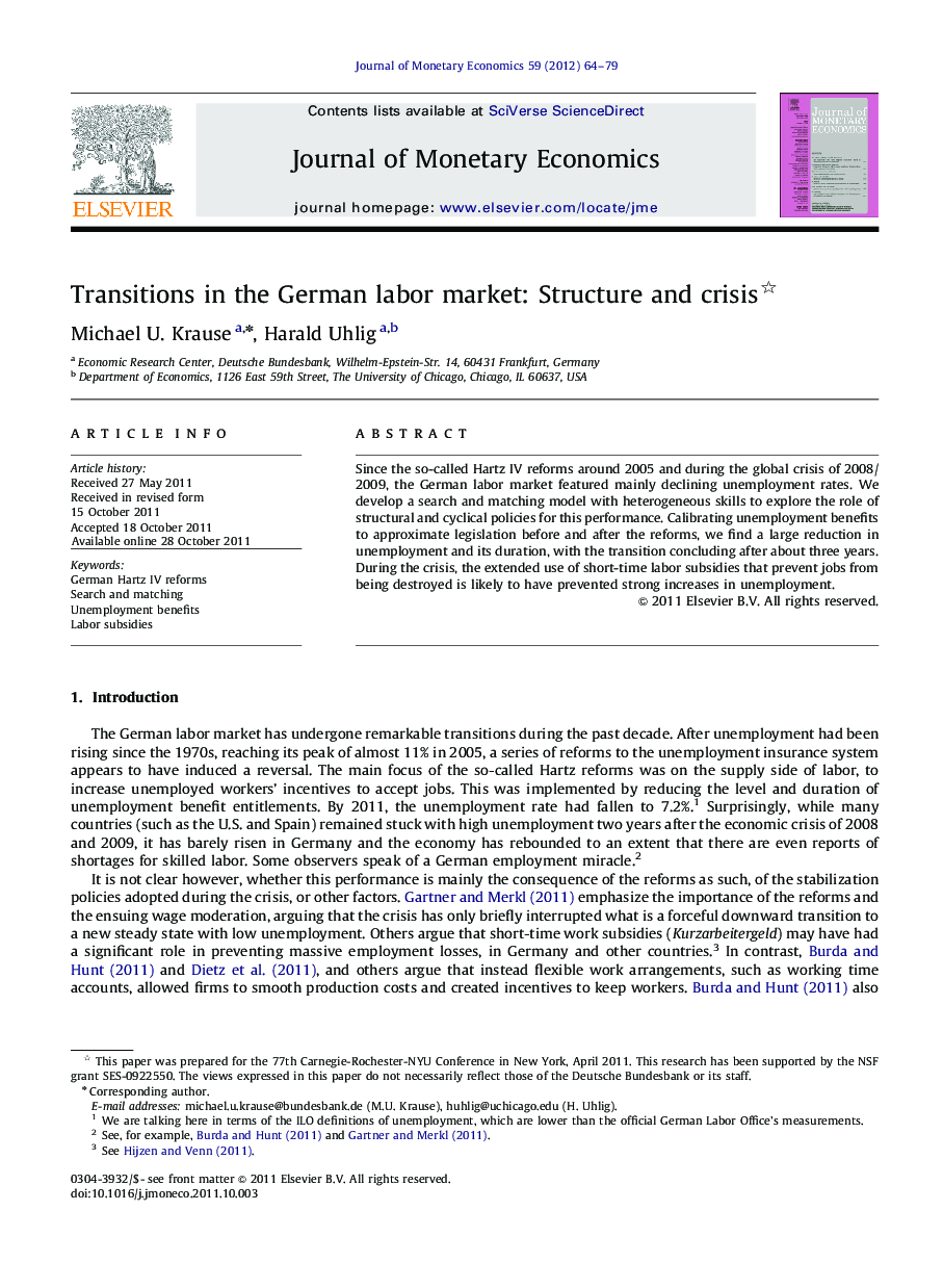 Transitions in the German labor market: Structure and crisis 