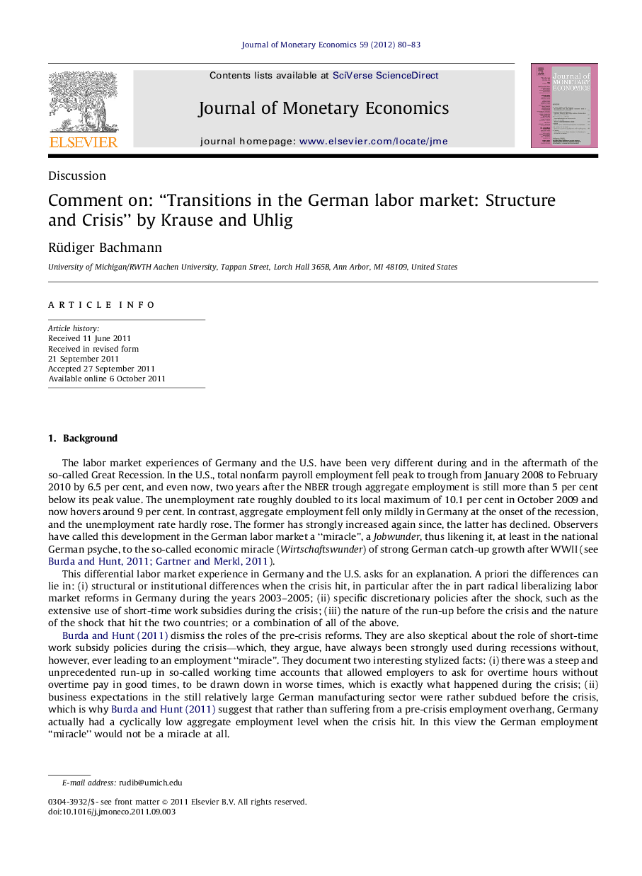 Comment on: “Transitions in the German labor market: Structure and Crisis” by Krause and Uhlig