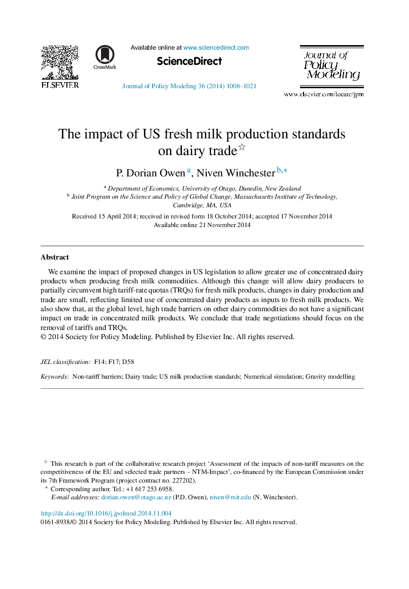 The impact of US fresh milk production standards on dairy trade 