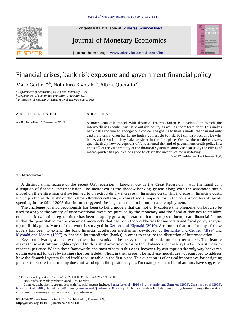 Financial crises, bank risk exposure and government financial policy