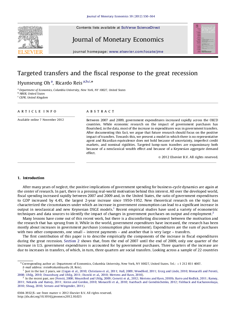 Targeted transfers and the fiscal response to the great recession