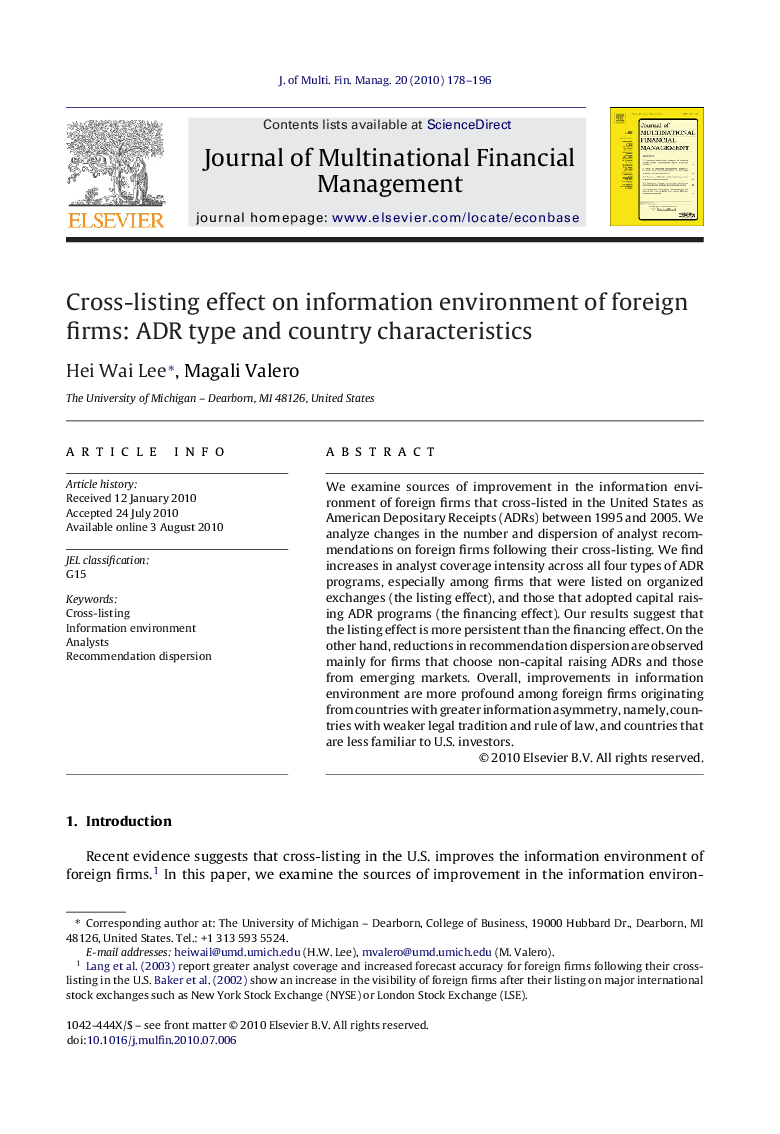 Cross-listing effect on information environment of foreign firms: ADR type and country characteristics