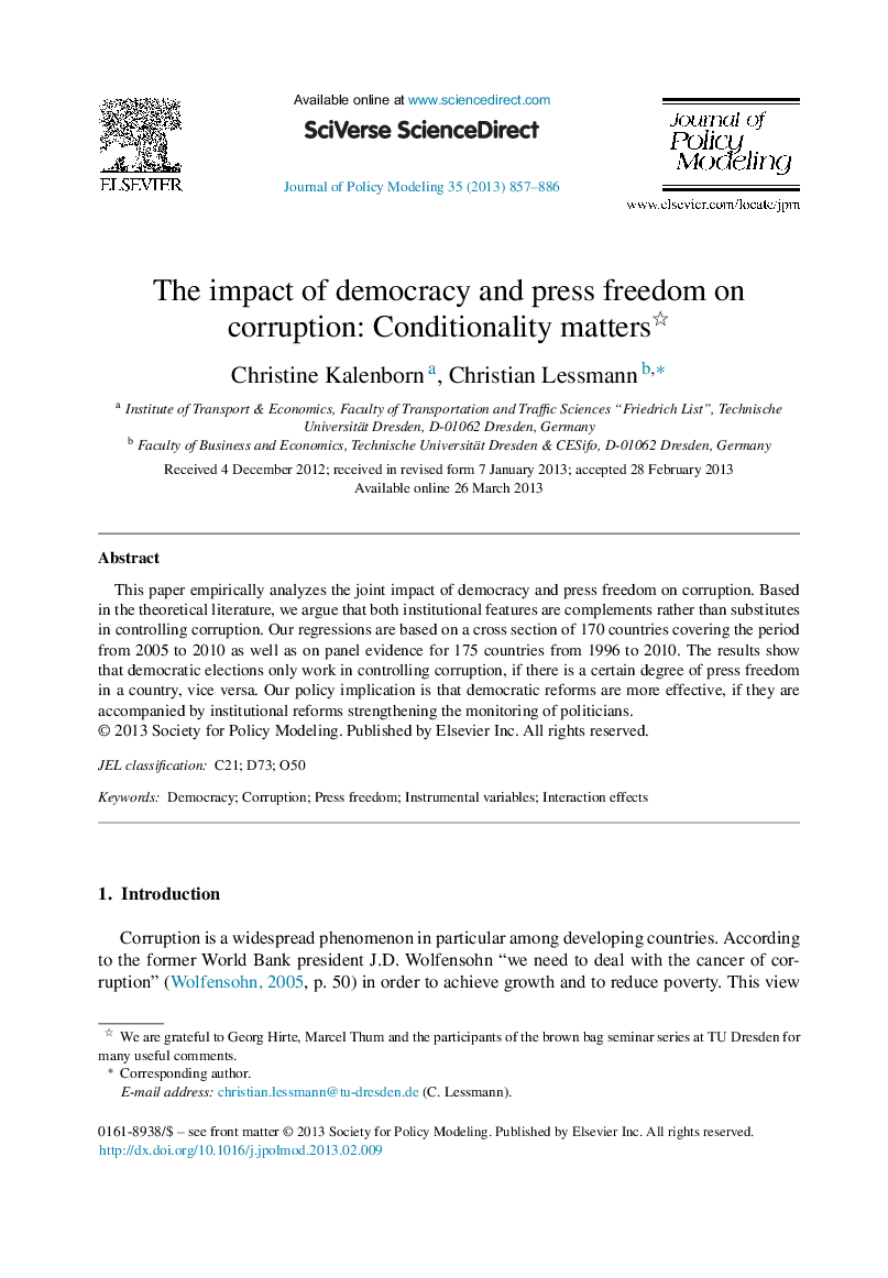 The impact of democracy and press freedom on corruption: Conditionality matters 