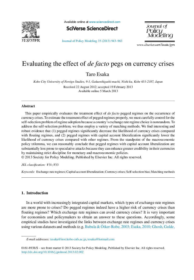 Evaluating the effect of de facto pegs on currency crises