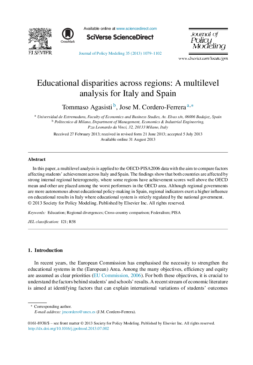 Educational disparities across regions: A multilevel analysis for Italy and Spain