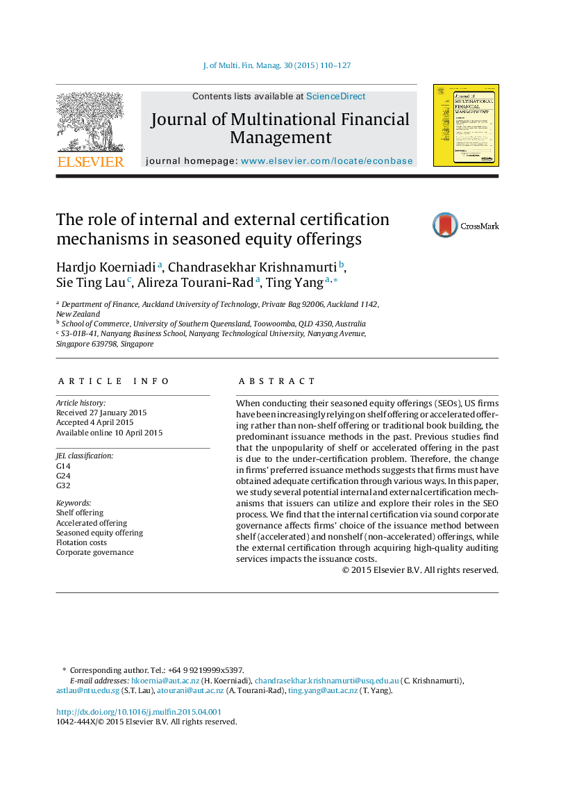 The role of internal and external certification mechanisms in seasoned equity offerings