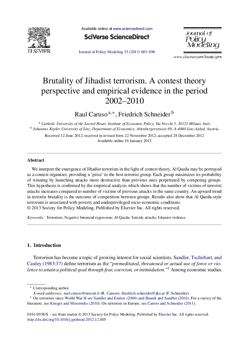 Brutality of Jihadist terrorism. A contest theory perspective and empirical evidence in the period 2002–2010