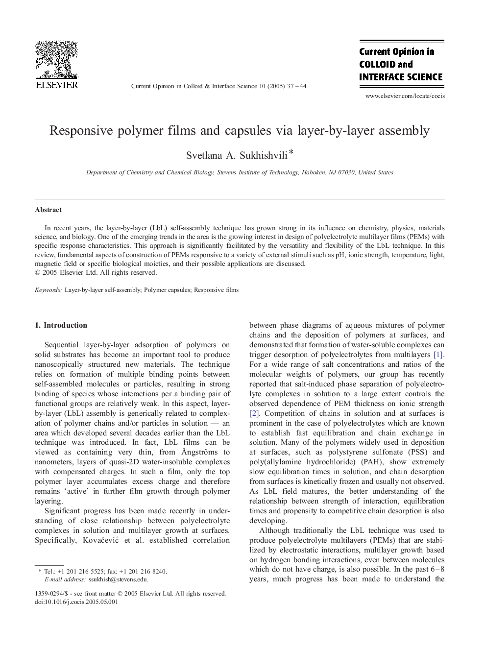 Responsive polymer films and capsules via layer-by-layer assembly