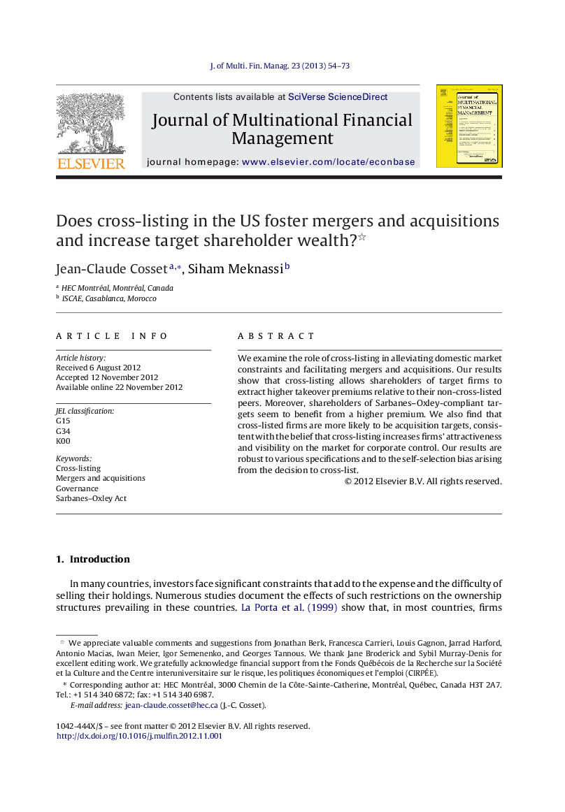 Does cross-listing in the US foster mergers and acquisitions and increase target shareholder wealth? 