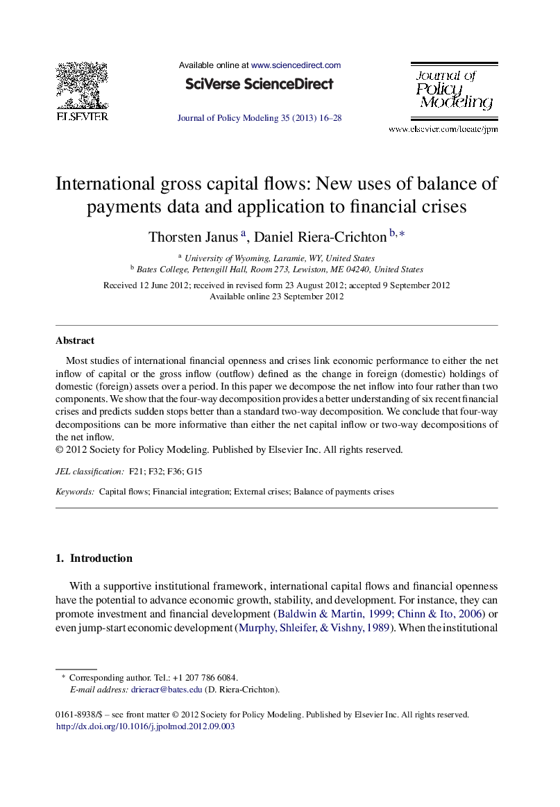 جریان سرمایه ناخالص بین المللی: استفاده های جدید از دادههای پرداختی و کاربرد آن در بحران های مالی