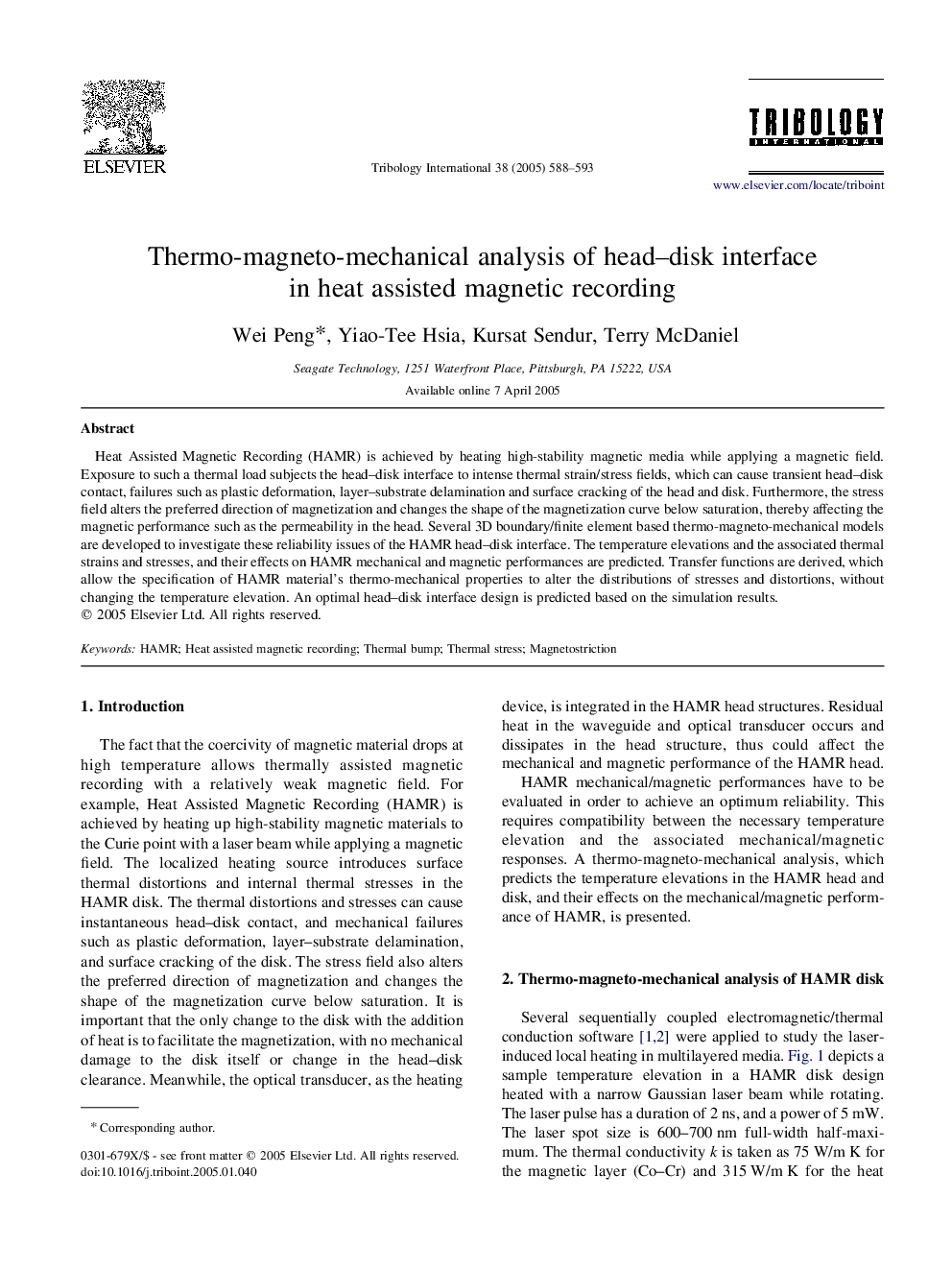 Thermo-magneto-mechanical analysis of head-disk interface in heat assisted magnetic recording